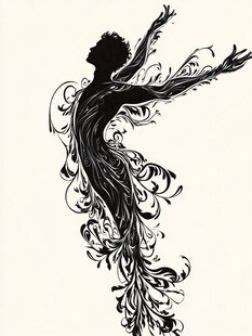 优雅舞者的花卉藤蔓剪影