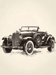 复古敞篷老爷车手绘图像