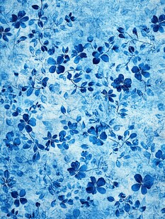 蓝色花卉图案布料纹理