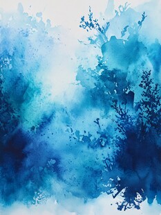 蓝色水墨风植物水彩背景图