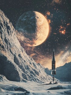 月球旁的火箭奇幻宇宙景