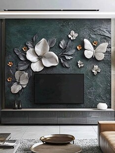 立体花卉蝴蝶电视背景墙