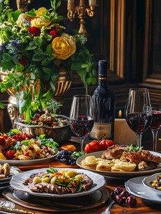 奢华餐桌美食与浪漫氛围