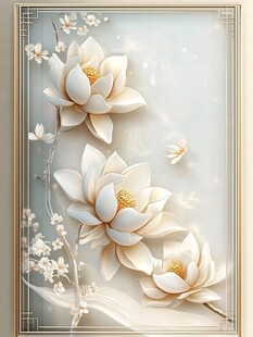 中式浮雕风荷花装饰画