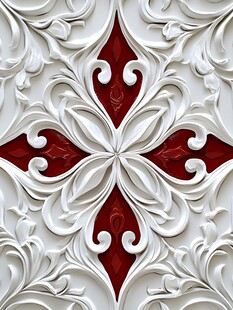 红白雕花立体装饰图案