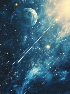 梦幻星空下的流星与星球