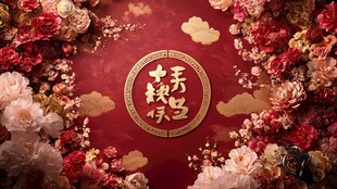 喜庆中式团圆装饰花卉图