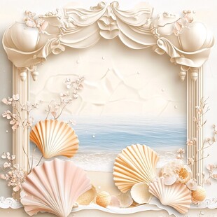 贝壳装饰的梦幻海景画框