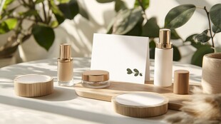 简约风木质护肤品展示