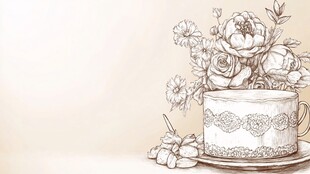 手绘茶杯插花艺术图