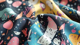 卡通图案多彩布料纹理