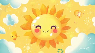 可爱笑脸太阳与云朵插画