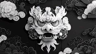 中式黑白龙首浮雕艺术