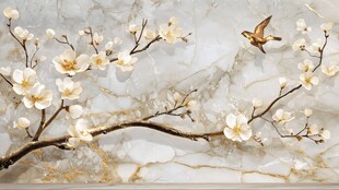 玉兰花枝上的灵动飞鸟