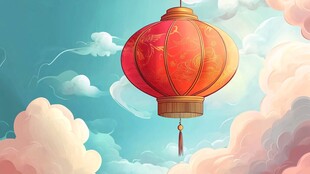 空中悬红灯笼喜庆画面