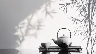禅意茶具与竹影的静谧画面