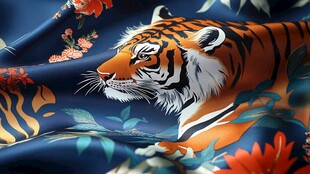 虎纹花卉丝绸图案设计