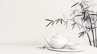 素雅茶具与竹的中式景致