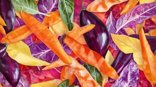 多彩蔬菜与叶片的视觉盛宴