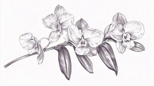 黑白素描兰花花枝