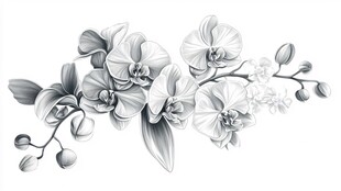 黑白优雅兰花枝插画
