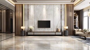 现代奢华客厅大理石电视墙