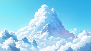 梦幻云端中的巍峨山峰