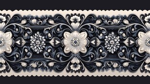 黑白花卉复古花纹饰带