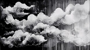 黑白云雾抽象艺术画作