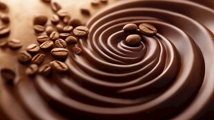 巧克力漩涡与散落咖啡豆