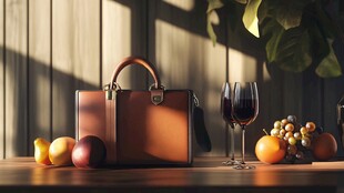 精致皮具与美酒水果组合