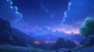 梦幻星空下的壮美山间景色