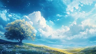 梦幻天空下的孤独大树