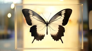 玻璃盒中的黑白蝴蝶标本