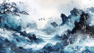 惊涛骇浪中的水墨山海奇观