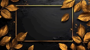 黑金边框金叶装饰背景图
