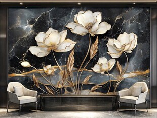 奢华花卉大理石背景墙