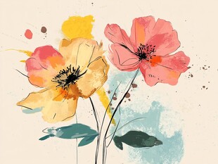 水彩绘就的双色娇艳花朵