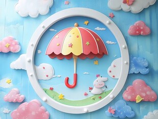 梦幻伞下小兽童趣装饰画