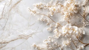 白色花卉摆于大理石台面