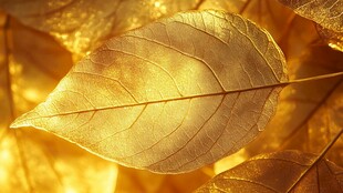 金色叶脉秋叶特写
