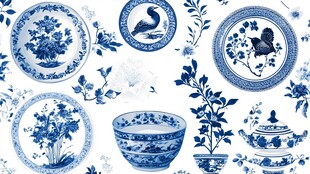 青花瓷餐具花卉图案集锦