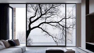 室内窗外枯树景观