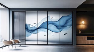 蓝色水墨风艺术移门设计