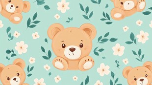可爱小熊花卉无缝背景图