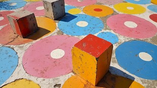 彩色地面上的多彩立方体