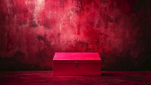 红色背景前的神秘红箱子