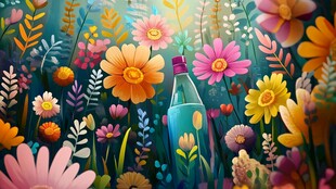 花海中的清新蓝瓶