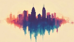 梦幻水彩风城市天际线