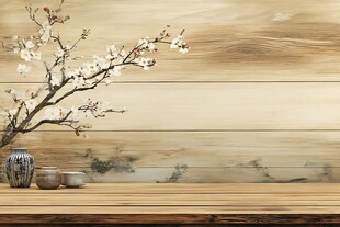 中式禅意茶景木质背景图